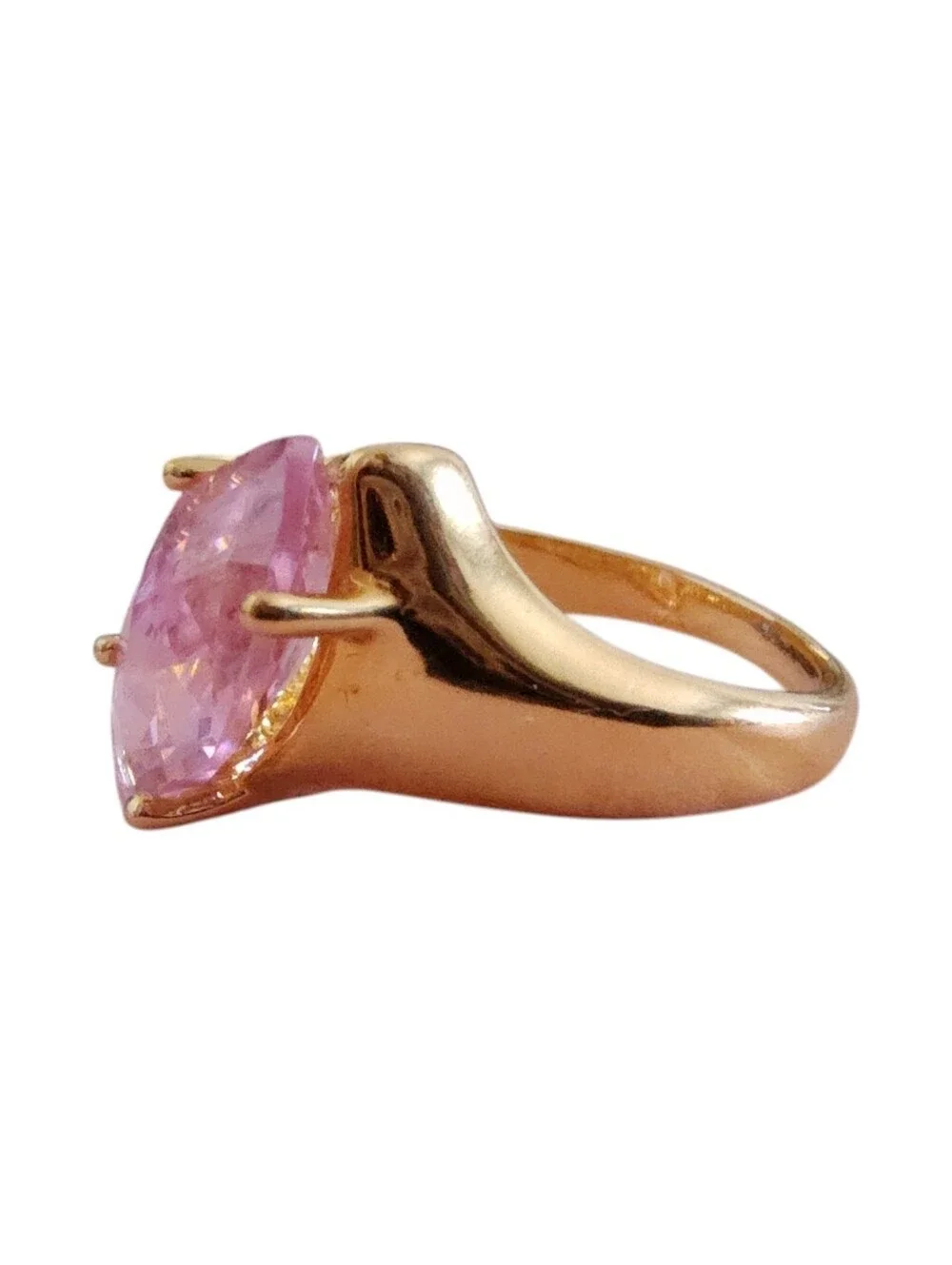 Vintage UTC 925 Gold Tone Pink Statement Ring - Marquise Cut Size 6